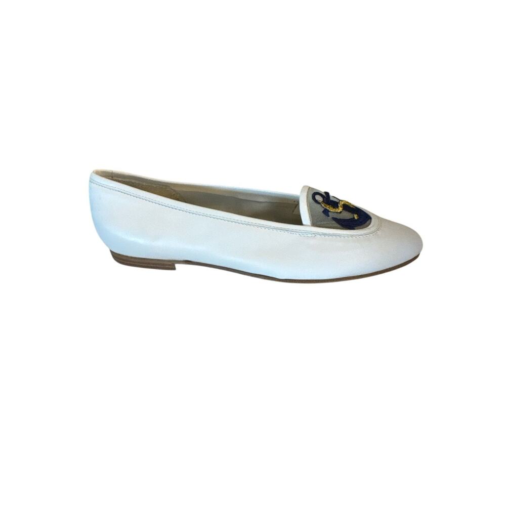 Vintage New Joan David Nautical Anchor Flats Loafers Handmade Italy 7.5